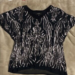 R&M Richards Black and Silver Sequin Blouse